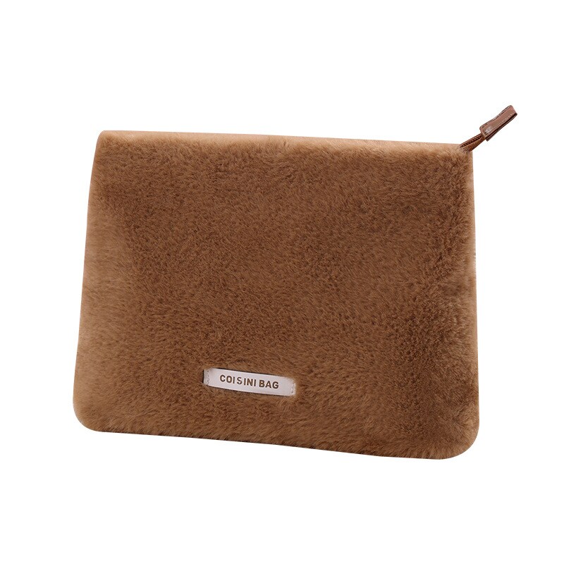 1 Piece Simple Cute Style Flat-top Shape Imitation Fur Women's Makeup Bag h5 